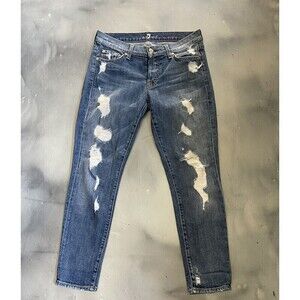 7 For All Mankind Women's Skinny Distressed Jeans - Dark Blue